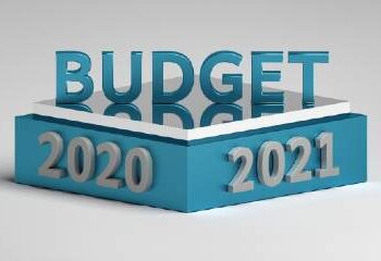 The word "budget" made of plastic letters on a plinth with the numbers 2020 and 2021