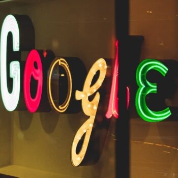 Neon sign light letters spelling Google